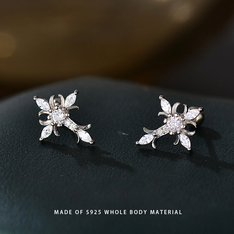 Sterling Silver Floral Cross Bullet Back Earring, Iced out AAAAA+ Cubic Zirconia Stud Earring for Women Men, Ideal Gift