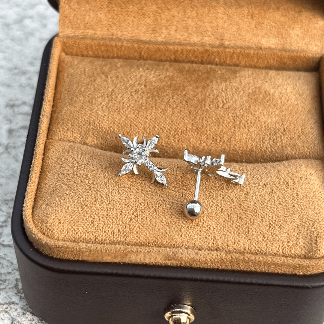 Sterling Silver Floral Cross Bullet Back Earring, Iced out AAAAA+ Cubic Zirconia Stud Earring for Women Men, Ideal Gift
