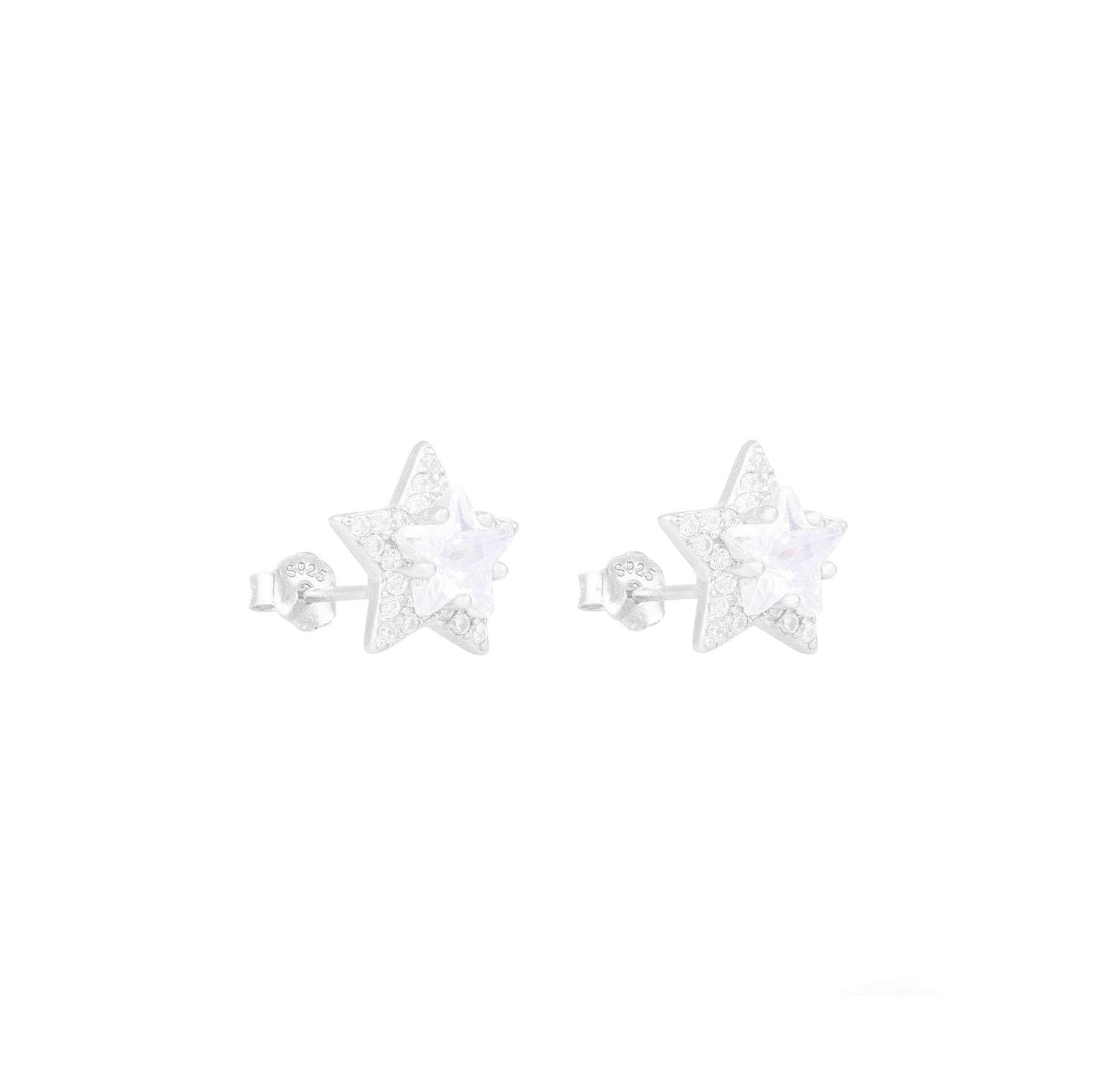 [LUMI12] Sterling Silver Star-Shaped Stud Earrings, VVS1 Clarity & D Color, Jewelry Box Packed, Ideal Gift, Birthday Gift