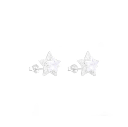 [LUMI12] Sterling Silver Star-Shaped Stud Earrings, VVS1 Clarity & D Color, Jewelry Box Packed, Ideal Gift, Birthday Gift