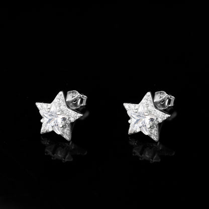 [LUMI12] Sterling Silver Star-Shaped Stud Earrings, VVS1 Clarity & D Color, Jewelry Box Packed, Ideal Gift, Birthday Gift
