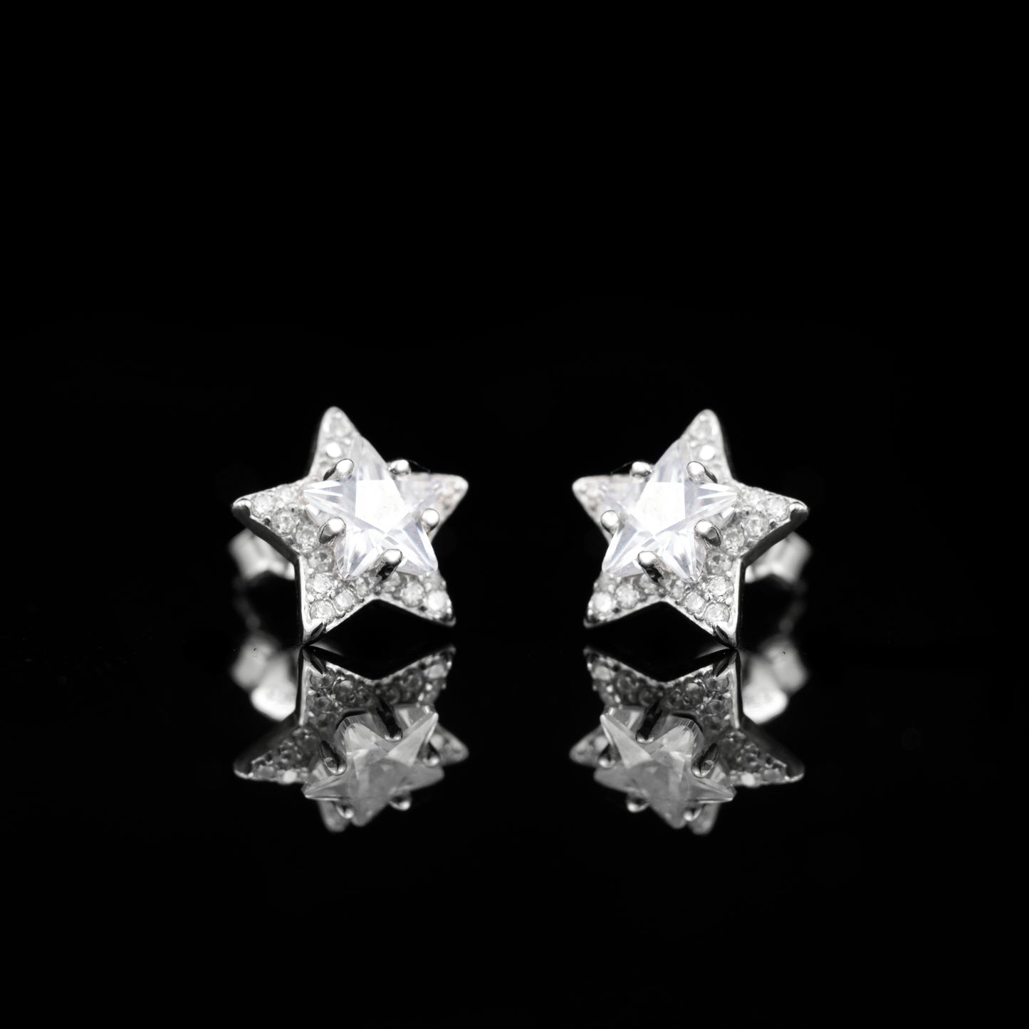 [LUMI12] Sterling Silver Star-Shaped Stud Earrings, VVS1 Clarity & D Color, Jewelry Box Packed, Ideal Gift, Birthday Gift