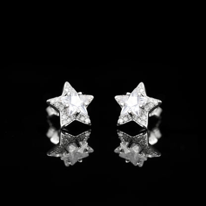 [LUMI12] Sterling Silver Star-Shaped Stud Earrings, VVS1 Clarity & D Color, Jewelry Box Packed, Ideal Gift, Birthday Gift