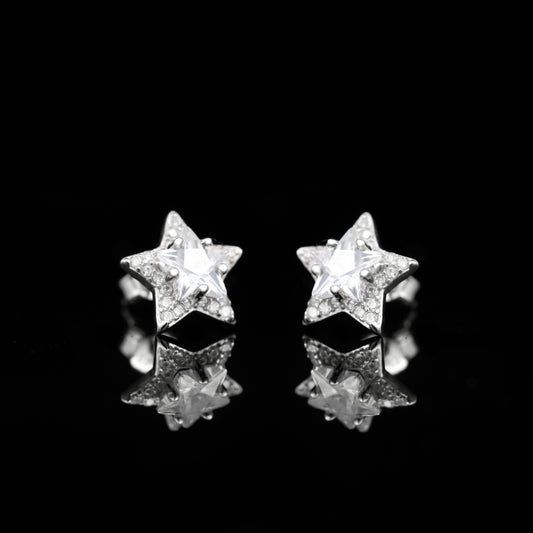 [LUMI12] Sterling Silver Star-Shaped Stud Earrings, VVS1 Clarity & D Color, Jewelry Box Packed, Ideal Gift, Birthday Gift