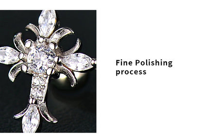 Sterling Silver Floral Cross Bullet Back Earring, Iced out AAAAA+ Cubic Zirconia Stud Earring for Women Men, Ideal Gift