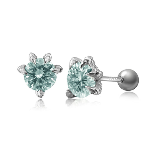 Sterling Silver Maldives Blue Dragon Claw Stud Earrings for Men Women with screw back, D Color VVS Clarity Mossanite Moissanite Mens Earrings Stud Jewelry for Women Men,  Birthday Gifts