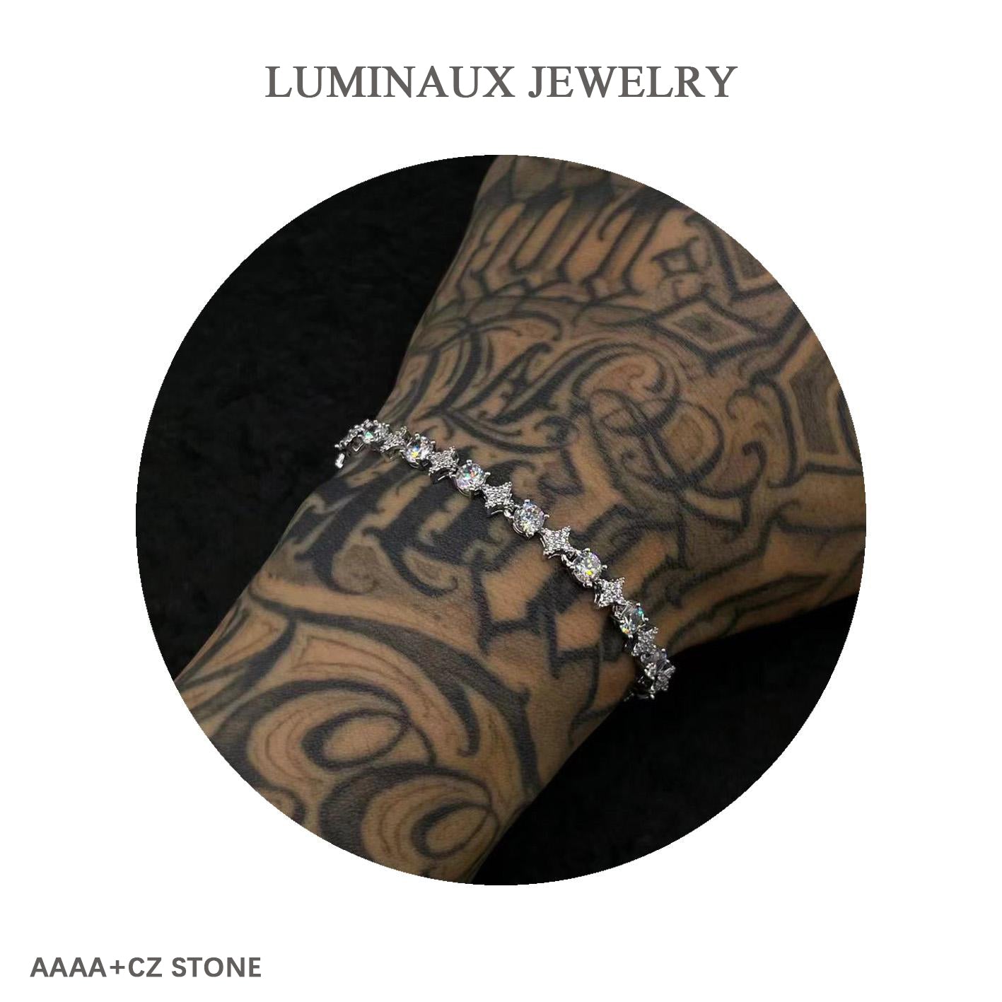 [LUMI25] Starry Iced Out Tennis Bracelet Bling Cubic Zirconia Wrist Chain Hip Hop Jewelry for Men Women, Jewelry Box Packed