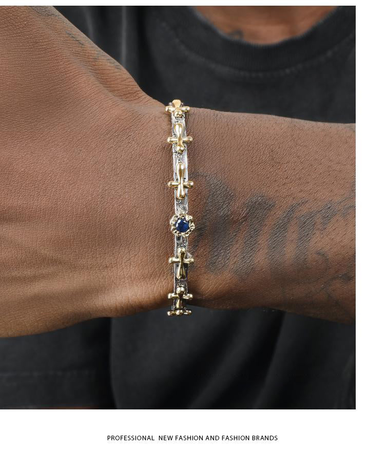 [LUMI92] Solid Sterling Silver Antique Cross Cuff Bracelet for Men Women Adjustable Retro Twisted Cross Bracelets, Ideal Gift
