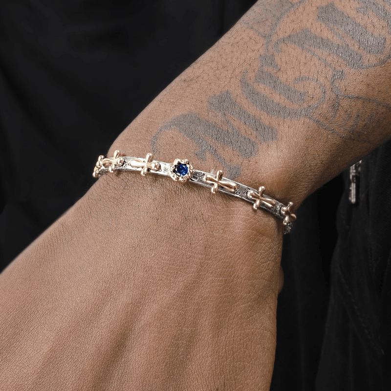 [LUMI92] Solid Sterling Silver Antique Cross Cuff Bracelet for Men Women Adjustable Retro Twisted Cross Bracelets, Ideal Gift