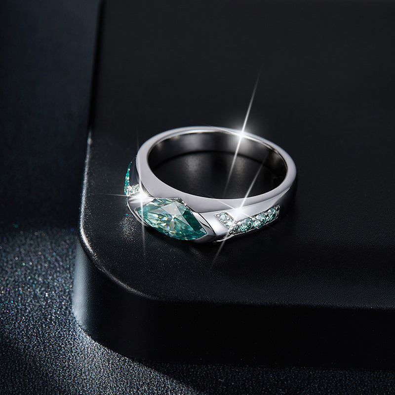 [LUMI33] Aqua Green Synthetic Moissanite Engagement Ring 925, Eye of Horus