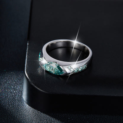 [LUMI33] Aqua Green Synthetic Moissanite Engagement Ring 925, Eye of Horus