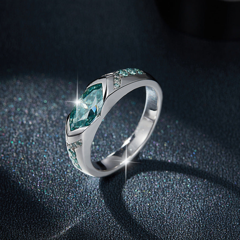 [LUMI33] Aqua Green Synthetic Moissanite Engagement Ring 925, Eye of Horus