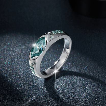 [LUMI33] Aqua Green Synthetic Moissanite Engagement Ring 925, Eye of Horus