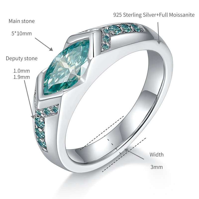 [LUMI33] Aqua Green Synthetic Moissanite Engagement Ring 925, Eye of Horus