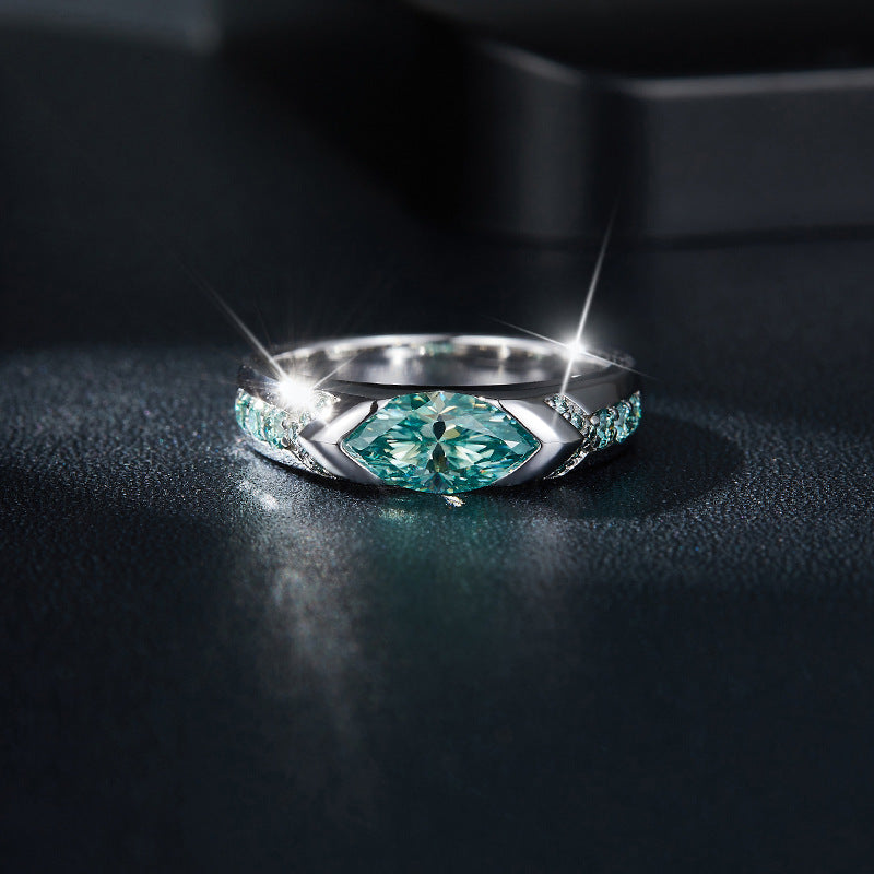 [LUMI33] Aqua Green Synthetic Moissanite Engagement Ring 925, Eye of Horus