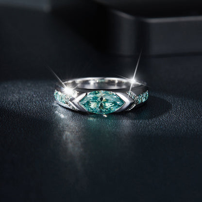[LUMI33] Aqua Green Synthetic Moissanite Engagement Ring 925, Eye of Horus